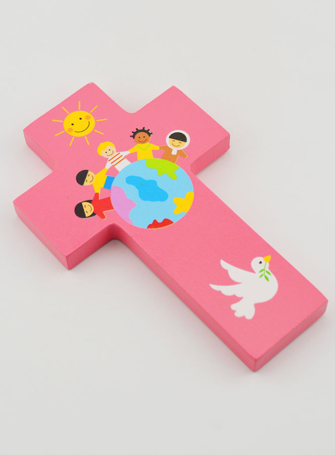Croce in Legno Bambini del Mondo Rosa (pic 3)