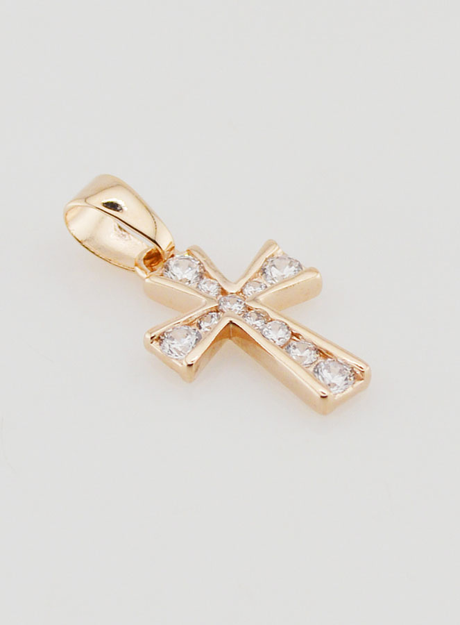 Ciondolo croce placcato in oro e 11 diamanti con strass (pic 3)