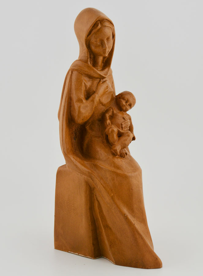 Statua Madonna seduta con Gesù Bambino - Colore legno - 16 cm (pic 3)