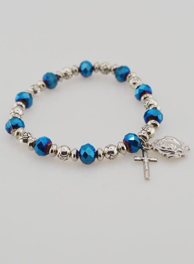 Bracciale Decina del Rosario Perle di Cristallo Blu e Argento Strass (pic 4)