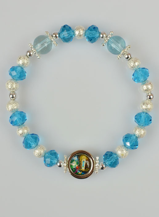 Bracciale Religioso Perle in Vetro Medaglietta di Lourdes (pic 2)
