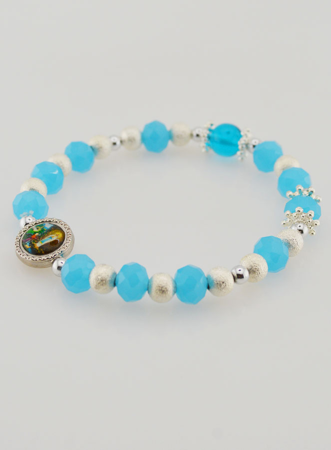 Bracciale Religioso Perle in Vetro Medaglietta di Lourdes (pic 3)
