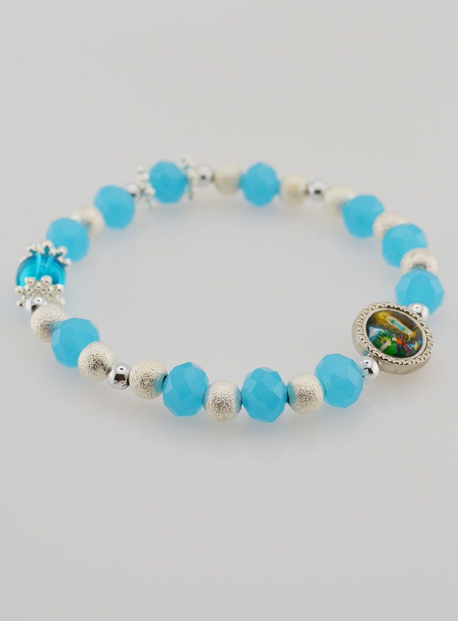 Bracciale Religioso Perle in Vetro Medaglietta di Lourdes (pic 4)
