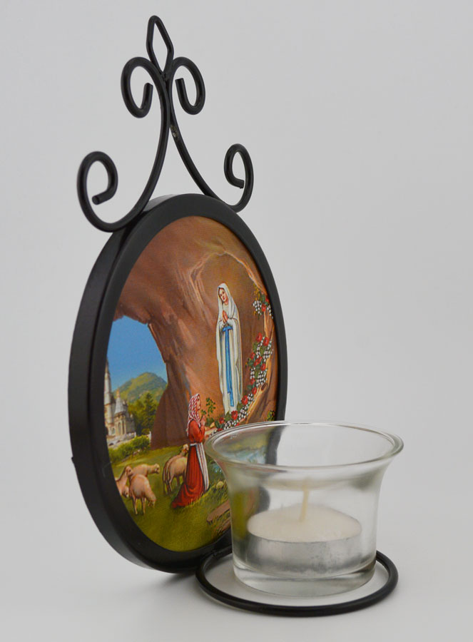 Candeliere Icona Nostra Signora di Lourdes e Basilica - 18 cm (pic 3)
