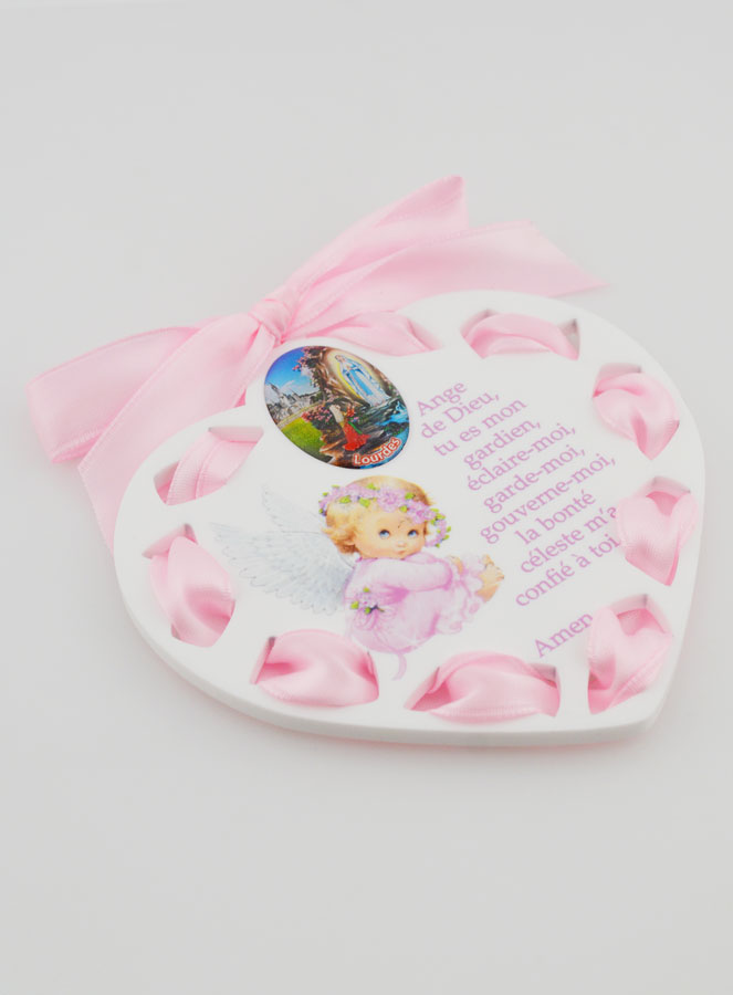 Icona Angelo Custode Rosa - Regalo di Battesimo Bambina - 11 cm (pic 3)