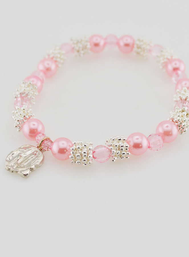 Bracciale Religioso Medaglietta di Lourdes - Perle Rosa (pic 4)