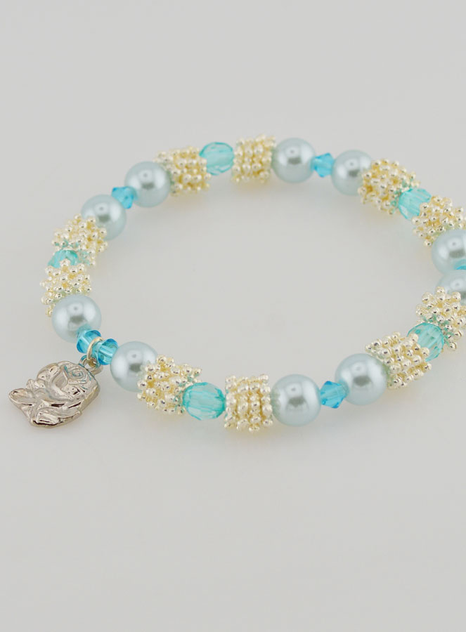 Bracciale Religioso Medaglietta di Lourdes - Perle Blu (pic 4)