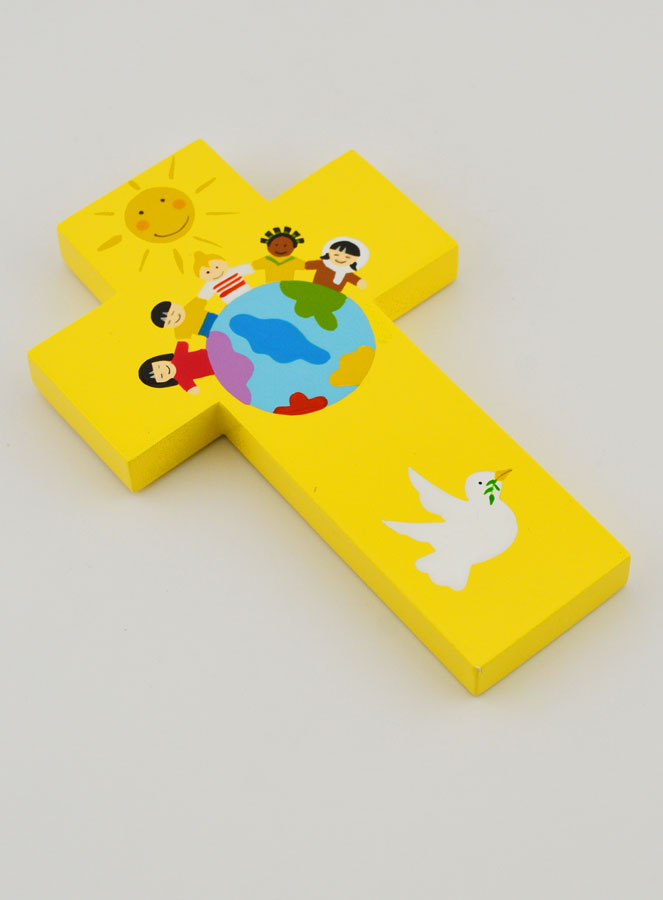 Croce in Legno Bambini del Mondo Gialla - 12cm (pic 3)
