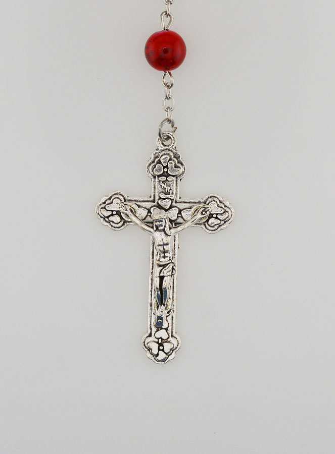 Rosario Moda di Lourdes in Perle Rosse Tipo Pietra - 8 mm (pic 3)