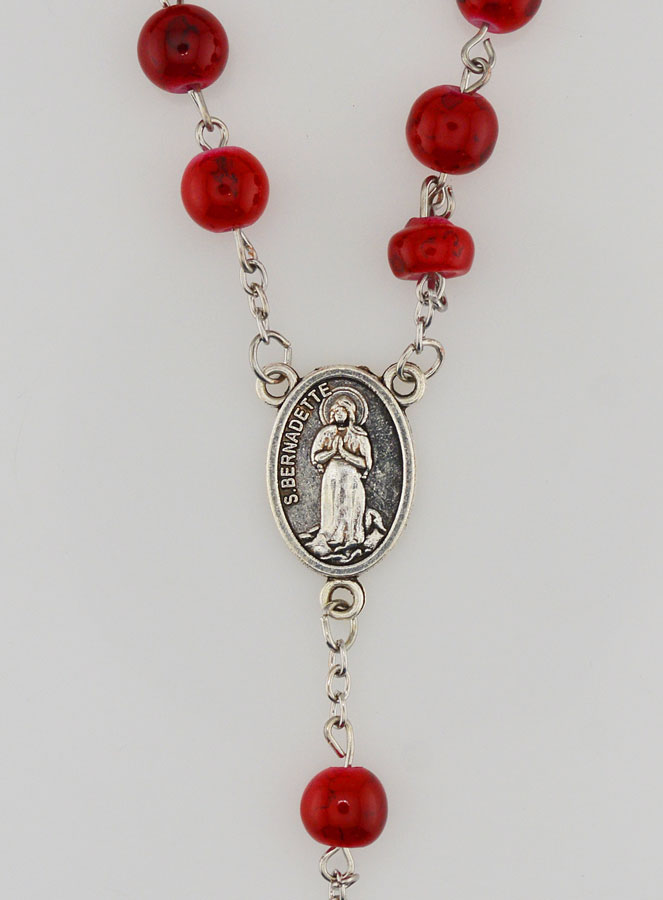 Rosario Moda di Lourdes in Perle Rosse Tipo Pietra - 8 mm (pic 4)