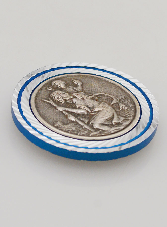 Placca Auto San Cristoforo Argento e Bordo Blu - 3,5cm (pic 3)