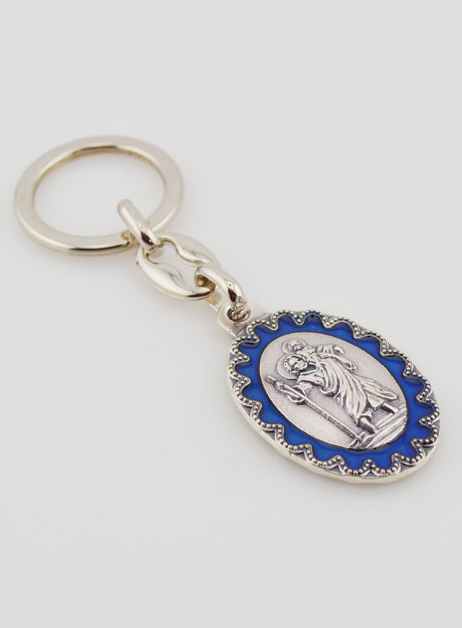 Portachiavi di San Cristoforo - Metallo Smaltato Blu - 4cm (pic 3)