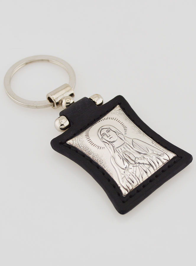 Portachiavi Nostra Signora di Lourdes in Cuoio Nero e Medaglia Argento (pic 3)