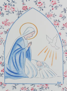 Cartolina di Battesimo - Vergine Maria e Colomba (pic 1)