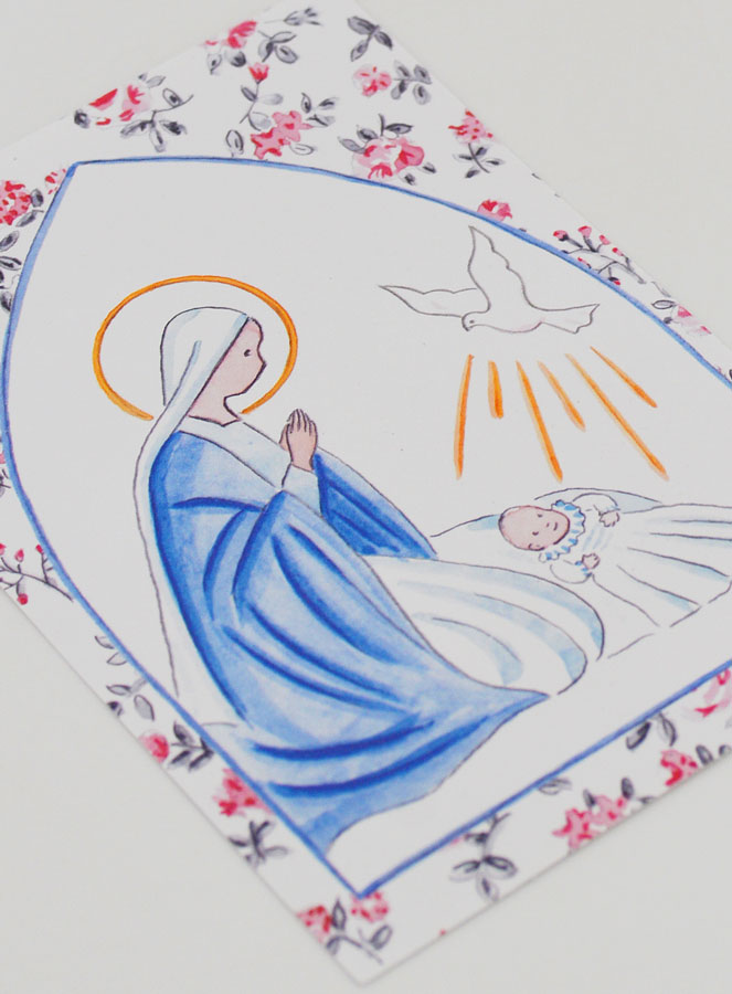Cartolina di Battesimo - Vergine Maria e Colomba (pic 3)