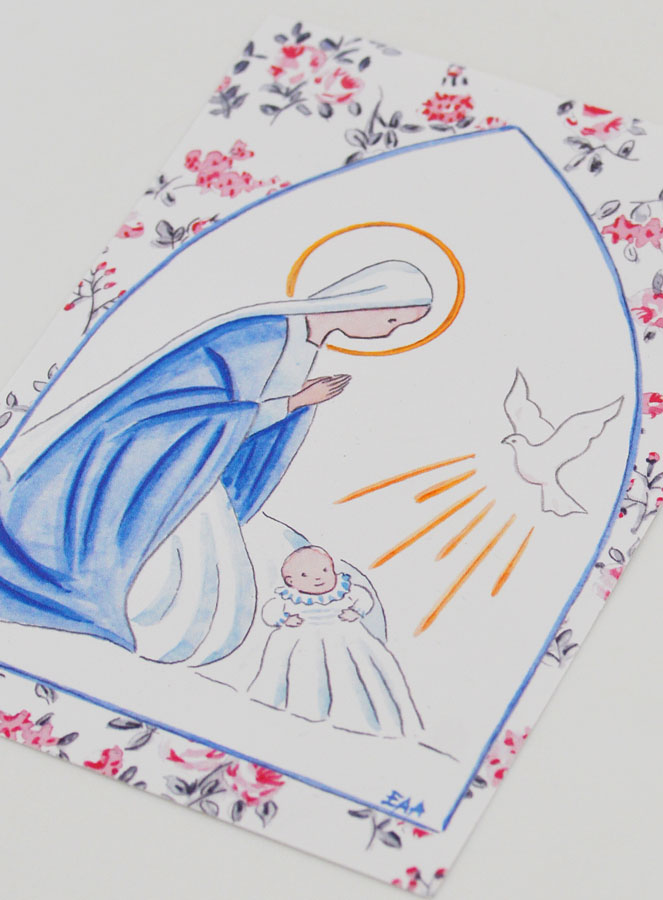 Cartolina di Battesimo - Vergine Maria e Colomba (pic 4)