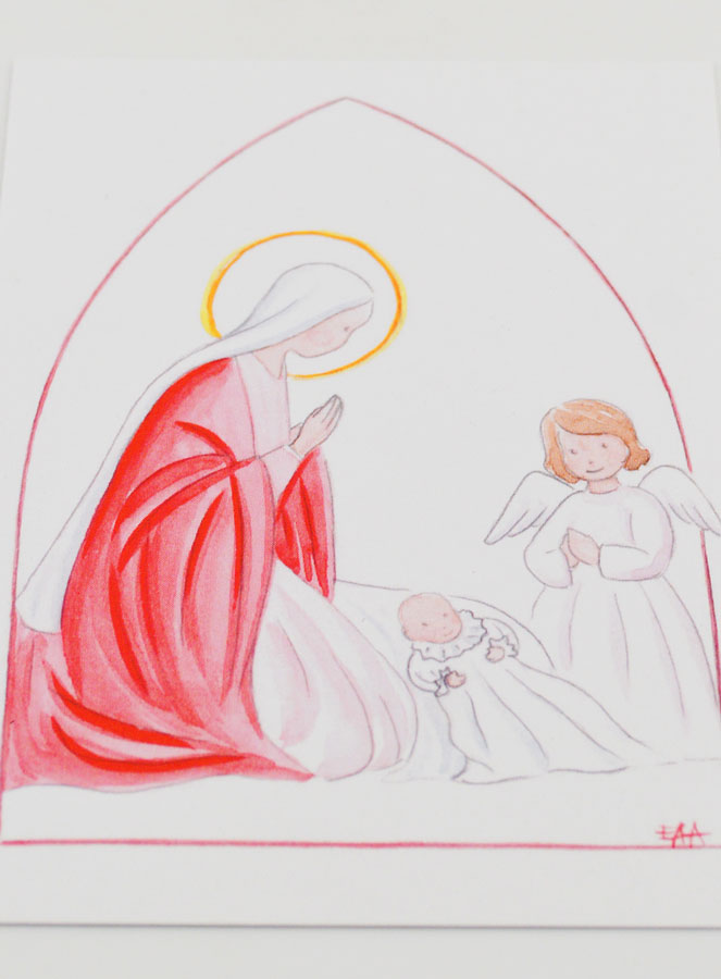 Cartolina di Battesimo - Vergine Maria e Angelo Custode - Bianco (pic 2)