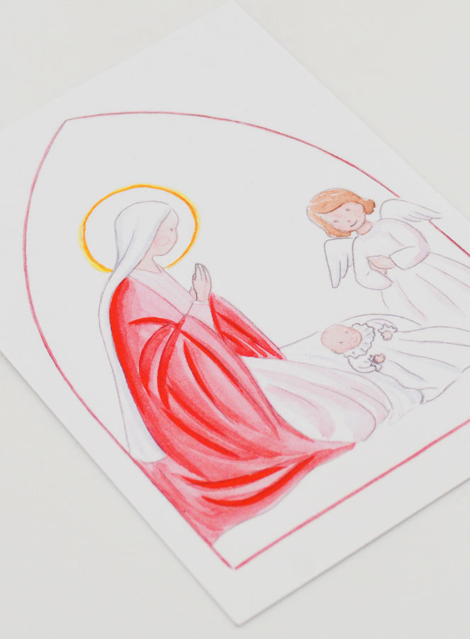 Cartolina di Battesimo - Vergine Maria e Angelo Custode - Bianco (pic 3)