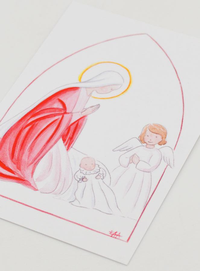 Cartolina di Battesimo - Vergine Maria e Angelo Custode - Bianco (pic 4)