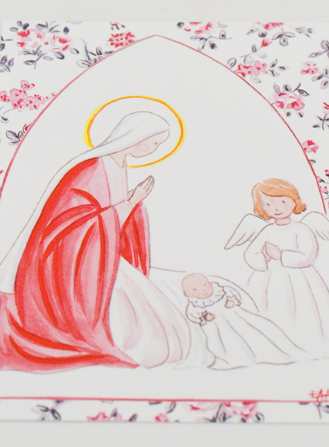 Cartolina di Battesimo - Vergine Maria e Angelo Custode - Rose (pic 2)