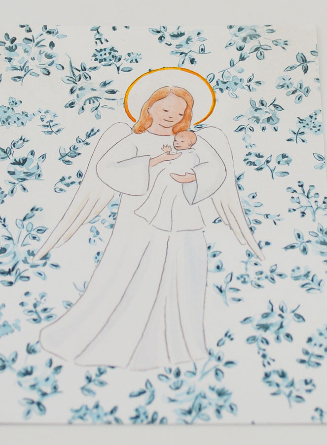 Cartolina di Battesimo - Angelo Custode - Rose Blu (pic 2)