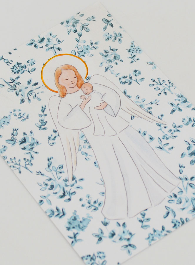 Cartolina di Battesimo - Angelo Custode - Rose Blu (pic 3)