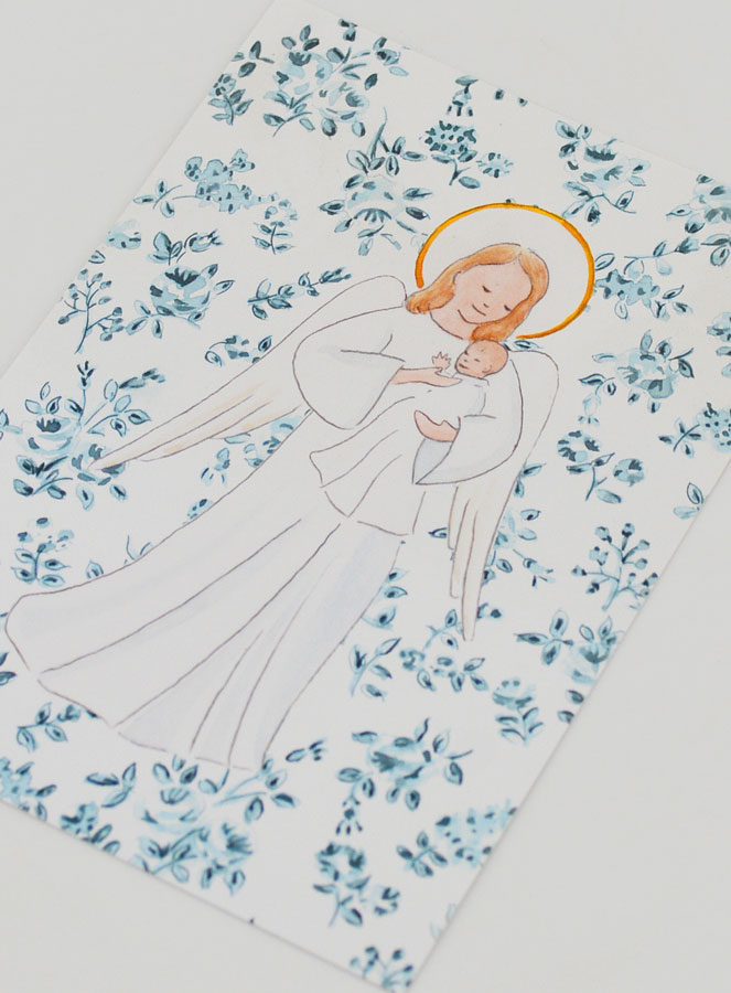 Cartolina di Battesimo - Angelo Custode - Rose Blu (pic 4)