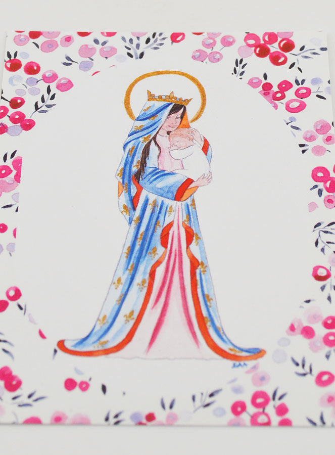 Cartolina di Battesimo - Vergine Incoronata di Gigli - Fucsia (pic 2)