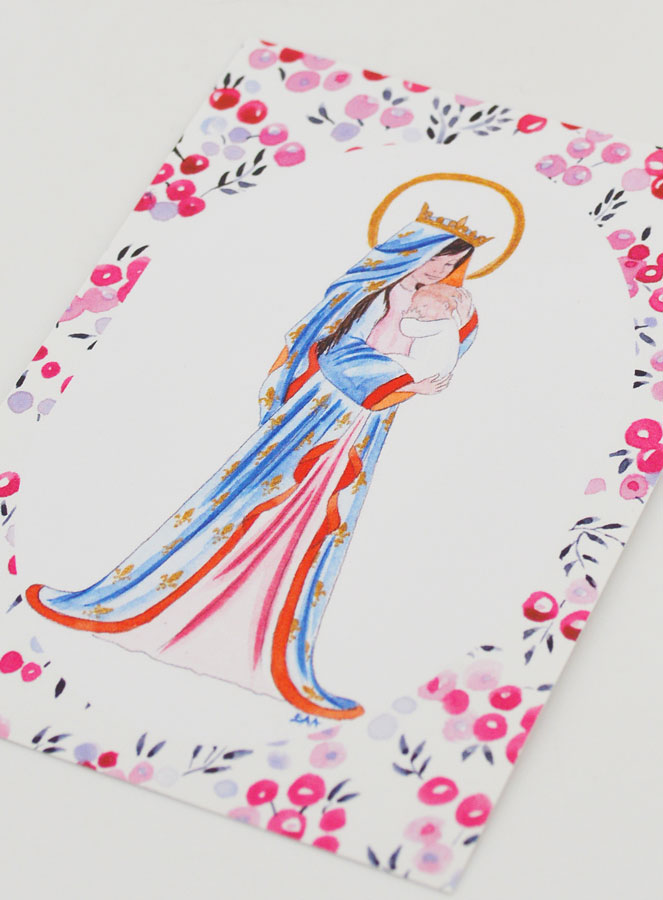 Cartolina di Battesimo - Vergine Incoronata di Gigli - Fucsia (pic 4)