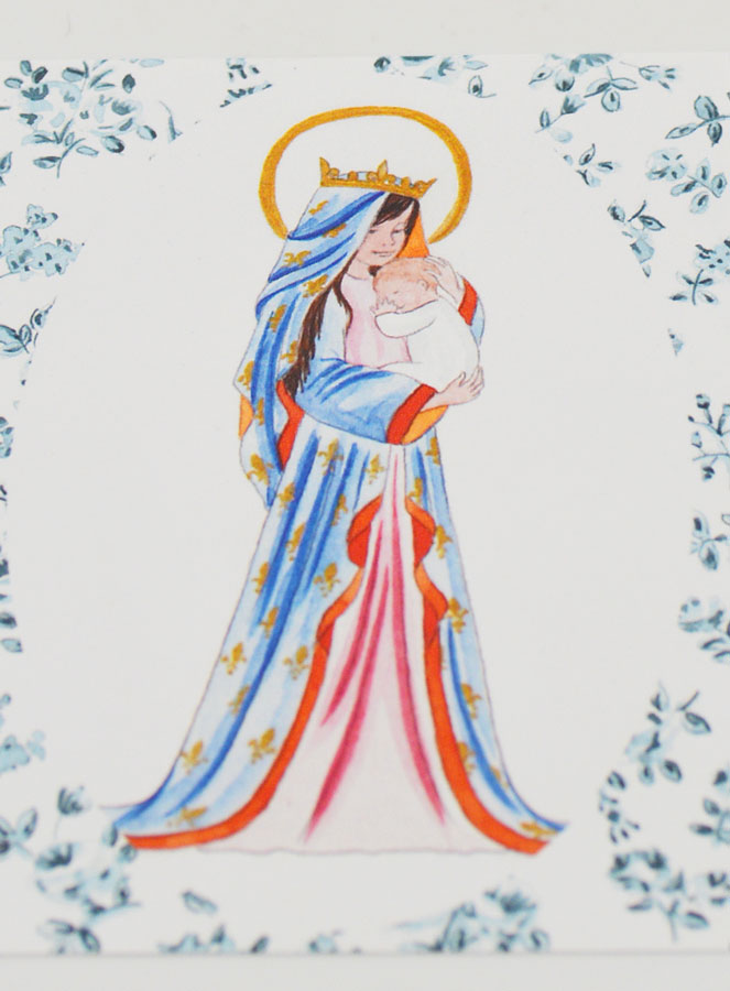 Cartolina di Battesimo - Vergine Incoronata di Gigli - Rose Blu (pic 2)