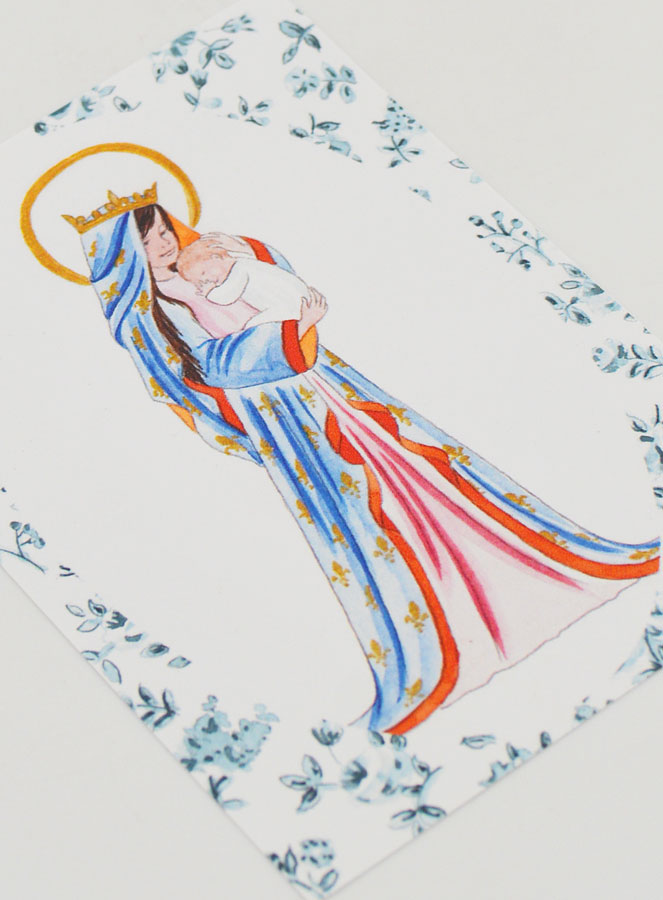 Cartolina di Battesimo - Vergine Incoronata di Gigli - Rose Blu (pic 3)