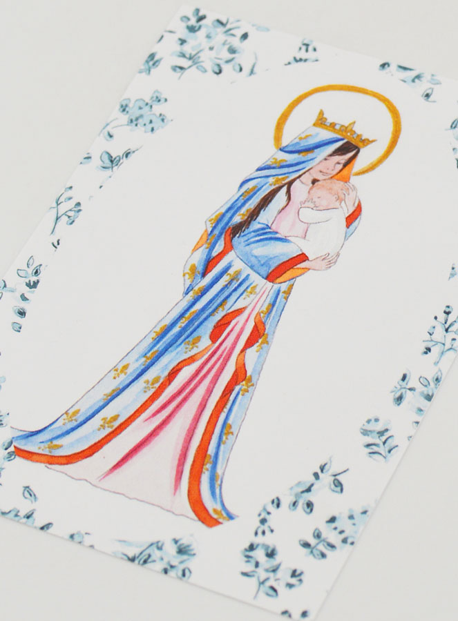 Cartolina di Battesimo - Vergine Incoronata di Gigli - Rose Blu (pic 4)