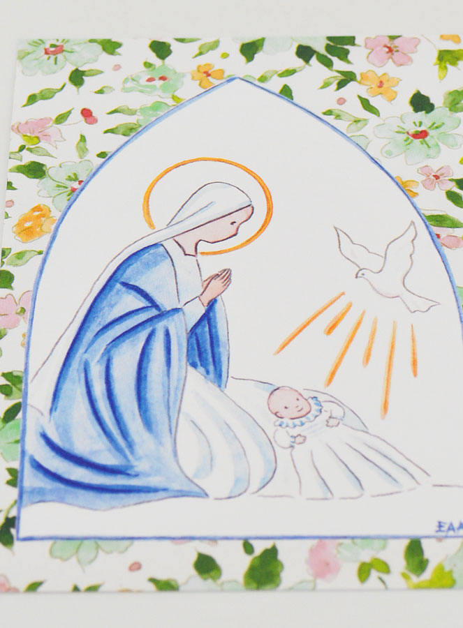 Cartolina di Battesimo - Vergine Maria e Colomba dello Spirito Santo (pic 2)