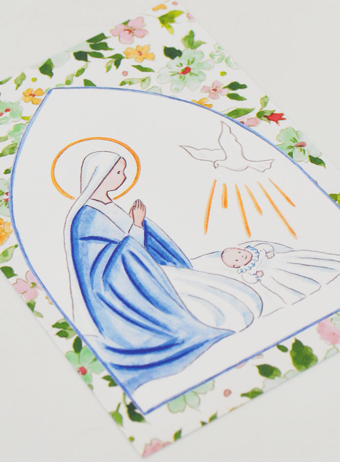 Cartolina di Battesimo - Vergine Maria e Colomba dello Spirito Santo (pic 3)