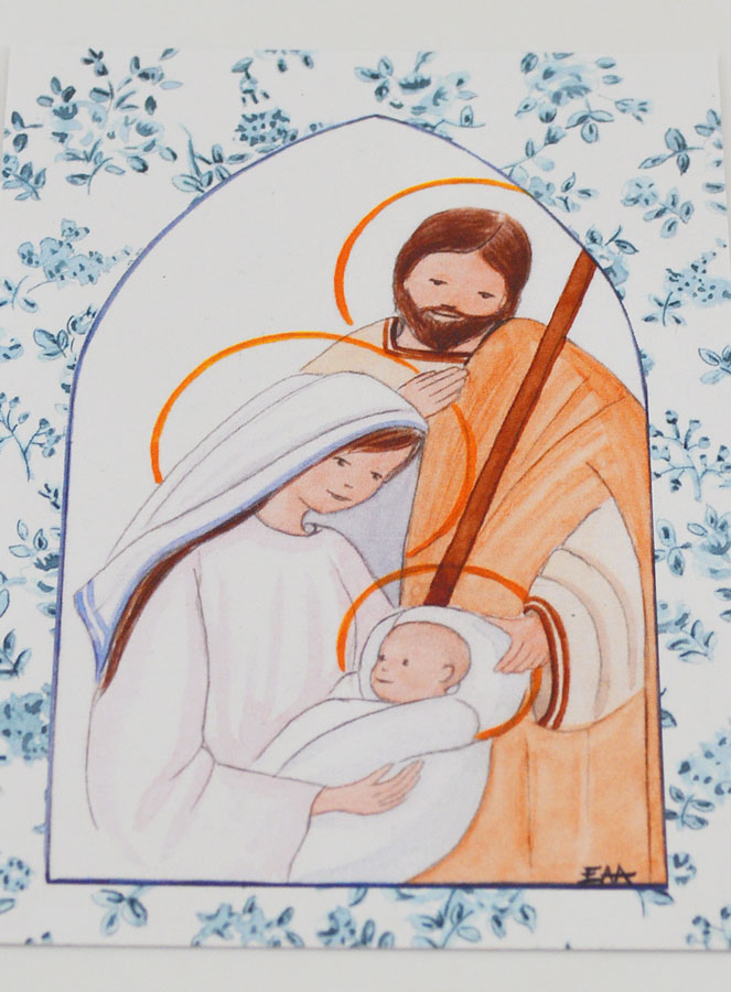 Cartolina di Battesimo - Sacra Famiglia - Rose Blu (pic 2)