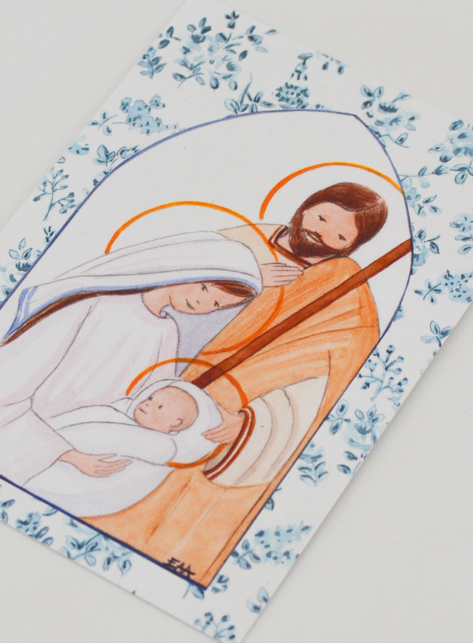 Cartolina di Battesimo - Sacra Famiglia - Rose Blu (pic 4)