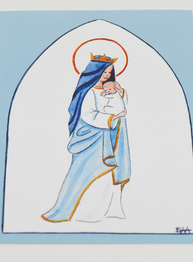 Cartolina di Battesimo - Vergine Incoronata con Bambino Gesù - Azzurro (pic 2)