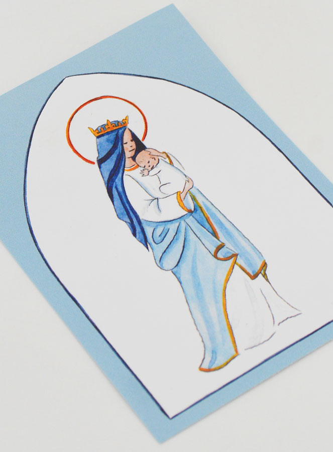 Cartolina di Battesimo - Vergine Incoronata con Bambino Gesù - Azzurro (pic 3)