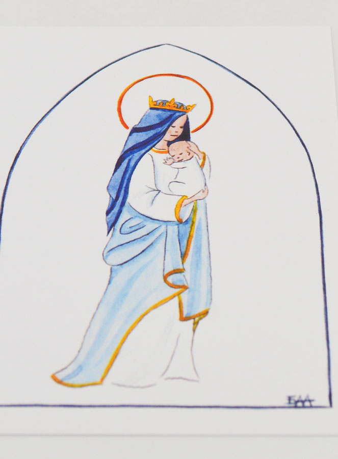 Cartolina di Battesimo - Vergine Incoronata con Bambino Gesù - Bianco (pic 2)