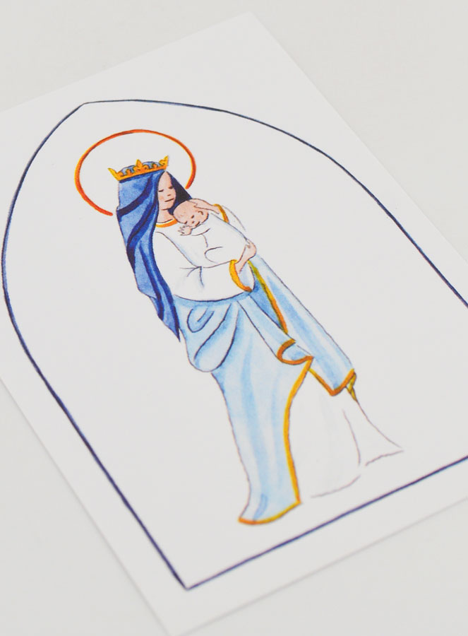 Cartolina di Battesimo - Vergine Incoronata con Bambino Gesù - Bianco (pic 3)