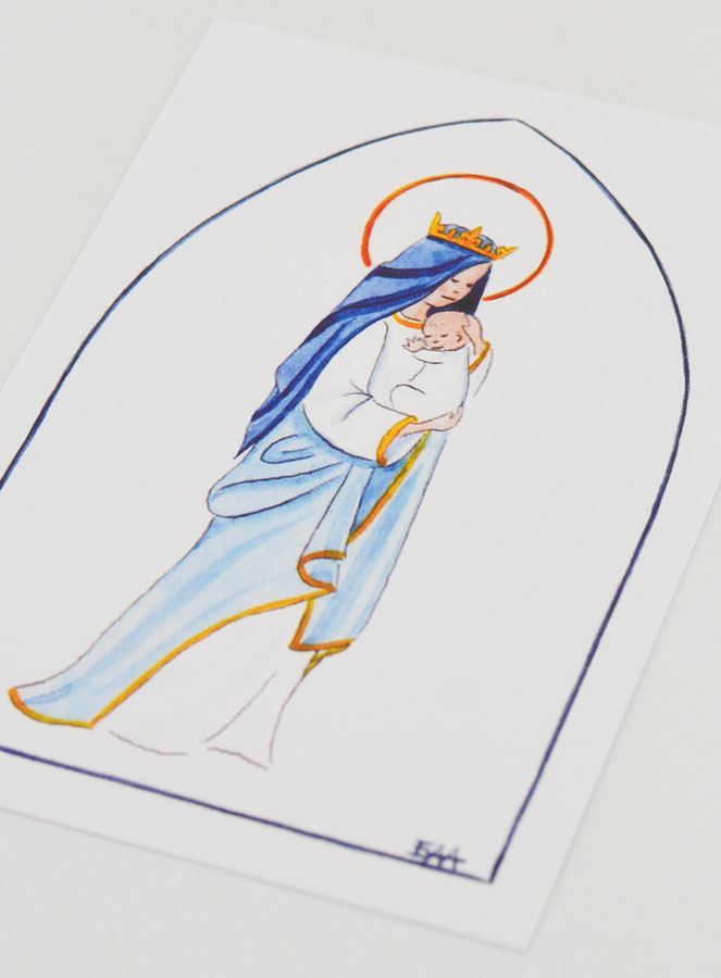 Cartolina di Battesimo - Vergine Incoronata con Bambino Gesù - Bianco (pic 4)