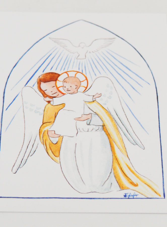 Cartolina di Battesimo - Angelo Custode e Spirito Santo - Bianco (pic 2)
