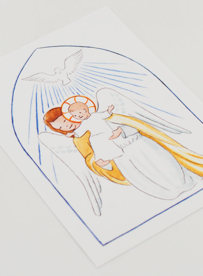 Cartolina di Battesimo - Angelo Custode e Spirito Santo - Bianco (pic 3)