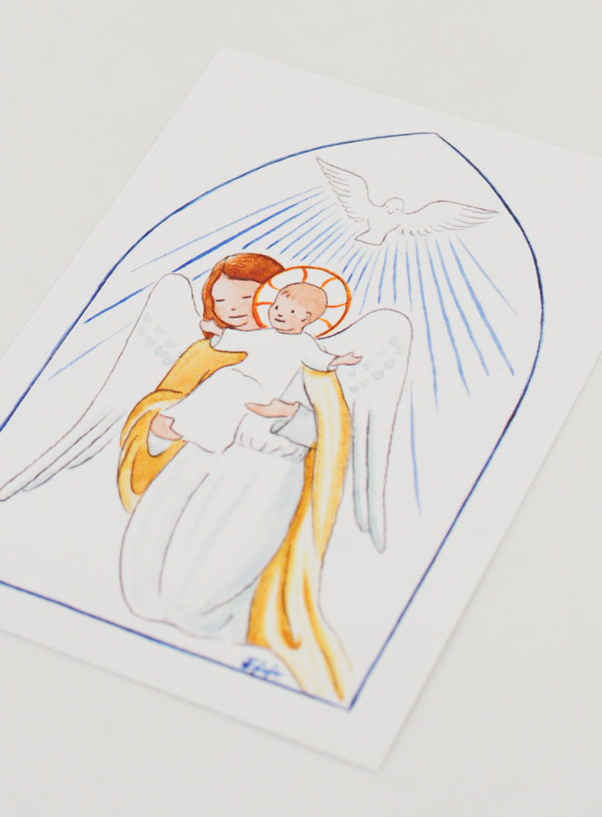 Cartolina di Battesimo - Angelo Custode e Spirito Santo - Bianco (pic 4)