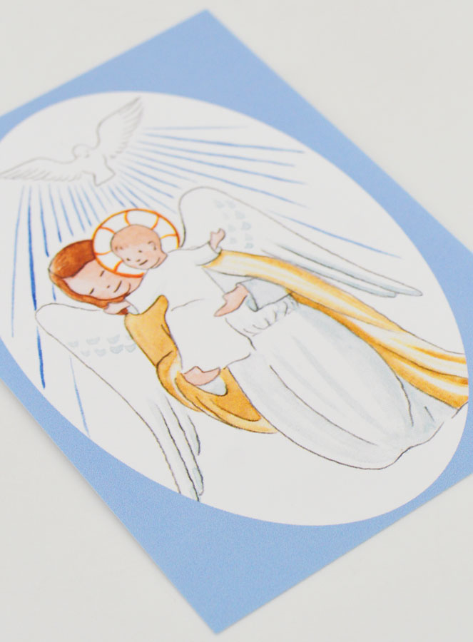Cartolina di Battesimo - Angelo Custode e Spirito Santo - Azzurro (pic 3)