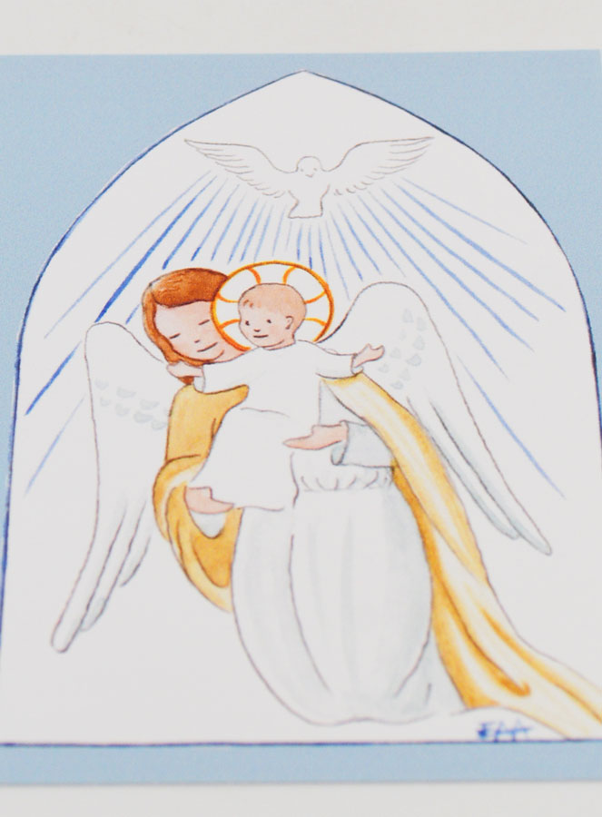 Cartolina di Battesimo - Angelo Custode e Spirito Santo - Blu (pic 2)
