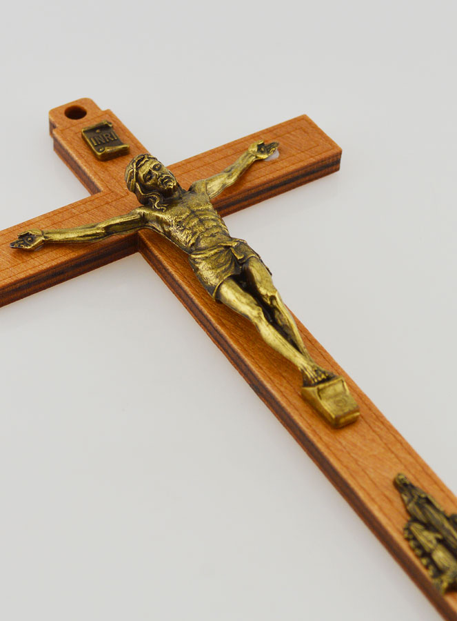 Crocifisso in Legno con Apparizioni di Lourdes - Dorato 16cm (pic 3)