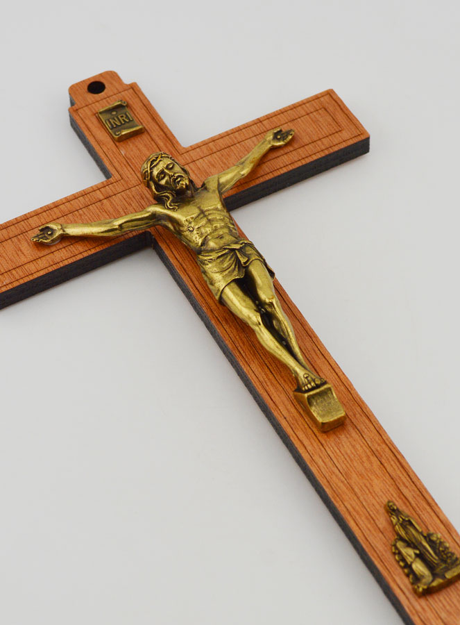 Crocifisso in Legno con Apparizioni di Lourdes - Dorato 21cm (pic 3)
