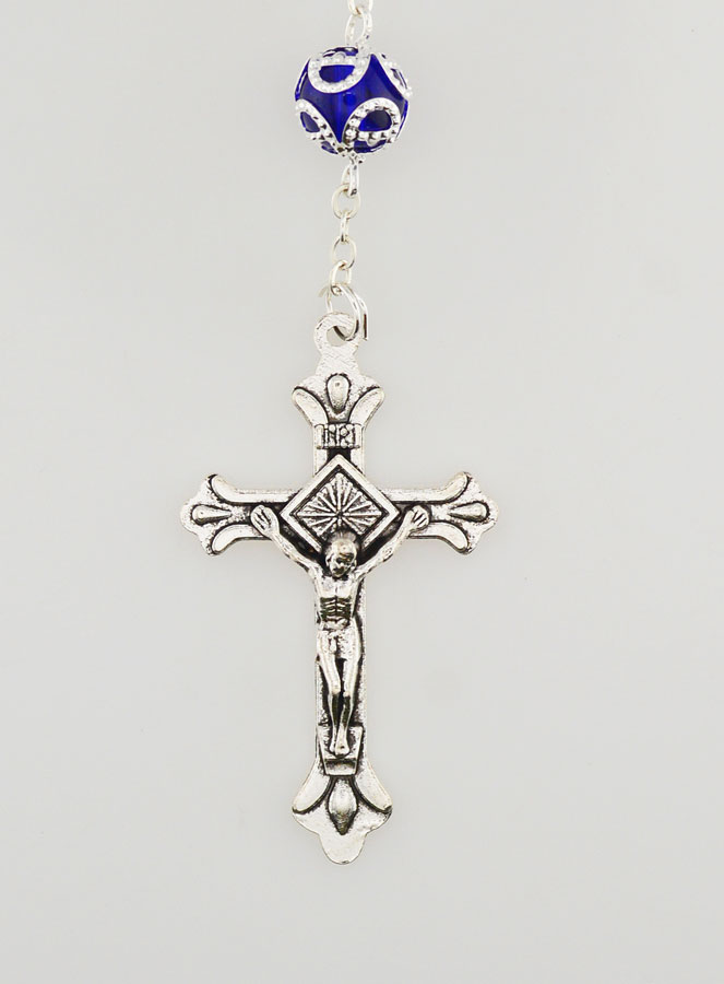 Rosario di Lourdes in Perle di Cristallo Blu - 55 cm (pic 3)