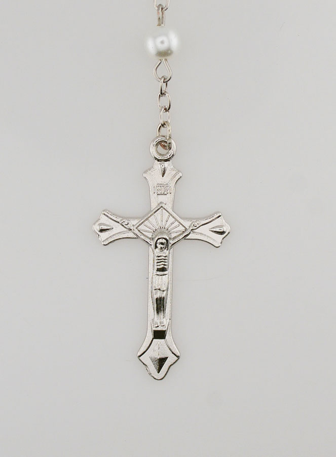 Rosario di Perle Bianche - Medaglia di Lourdes - 60cm (pic 3)